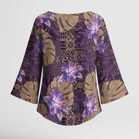 Hawaii Kimono Sleeve Blouse Purple Polynesian Monstera Patterns - Polynesian Pride