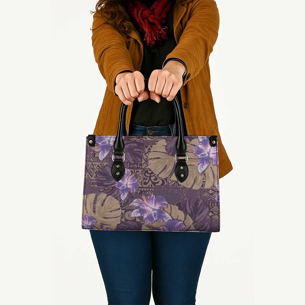 Hawaii Leather Bag Purple Polynesian Monstera Patterns - Polynesian Pride