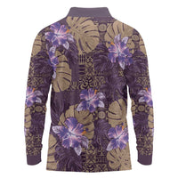 Hawaii Long Sleeve Polo Shirt Purple Polynesian Monstera Patterns DT05 - Polynesian Pride