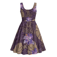 Hawaii Midi Dress Purple Polynesian Monstera Patterns - Polynesian Pride