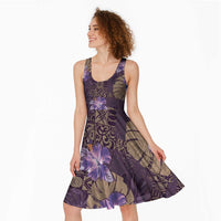 Hawaii Midi Dress Purple Polynesian Monstera Patterns - Polynesian Pride