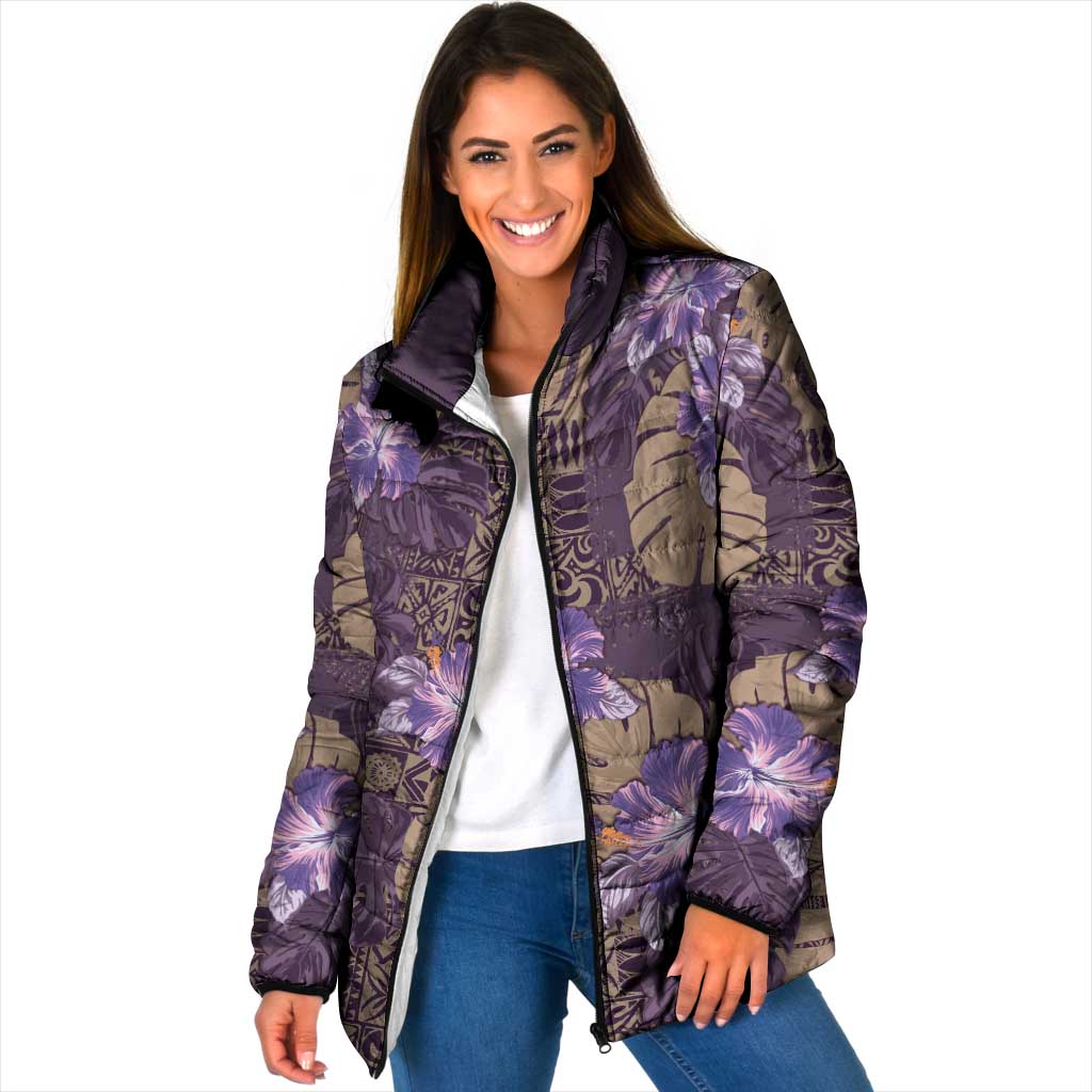 Hawaii Padded Jacket Purple Polynesian Monstera Patterns DT05 Women Purple - Polynesian Pride