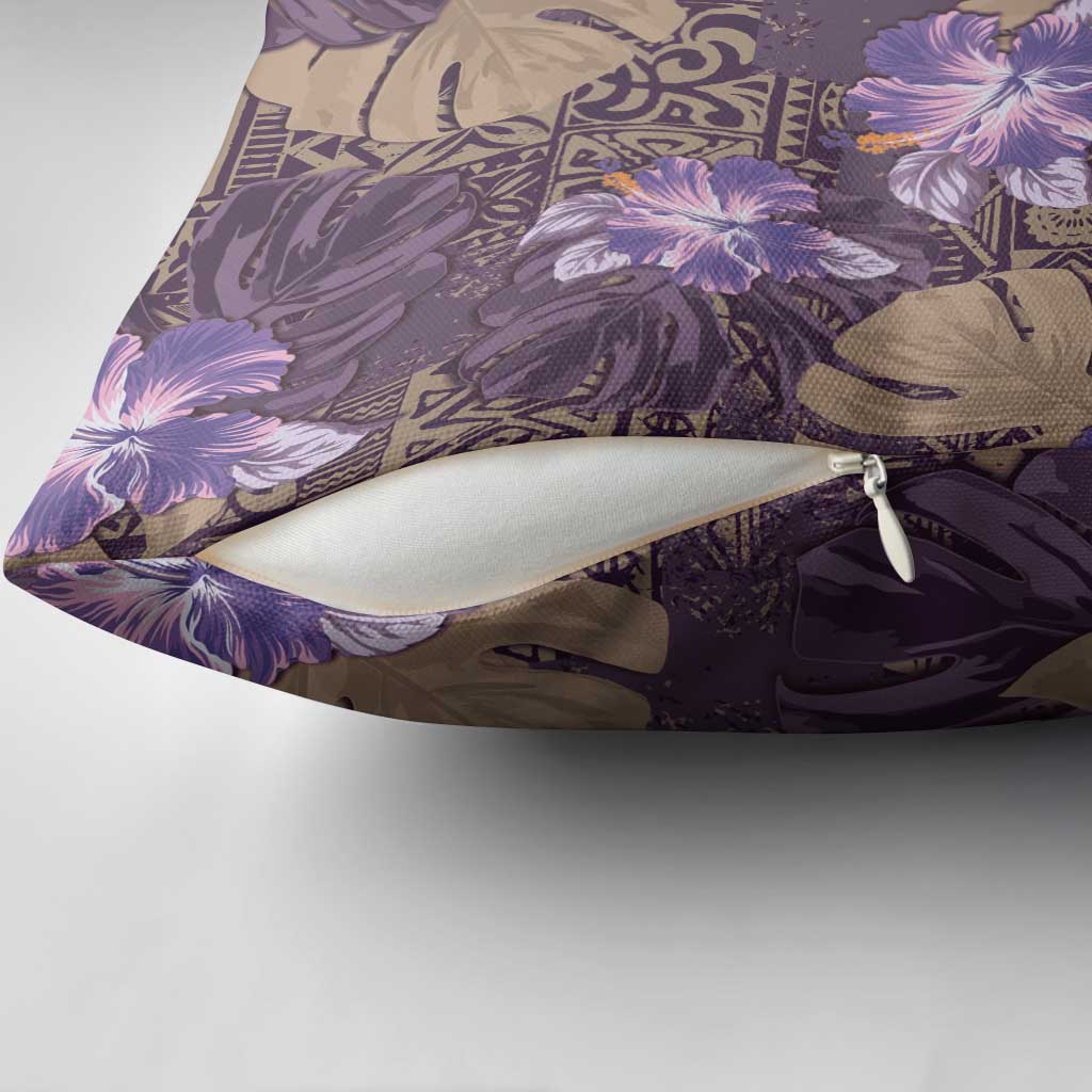 Hawaii Pillow Cover Purple Polynesian Monstera Patterns - Polynesian Pride