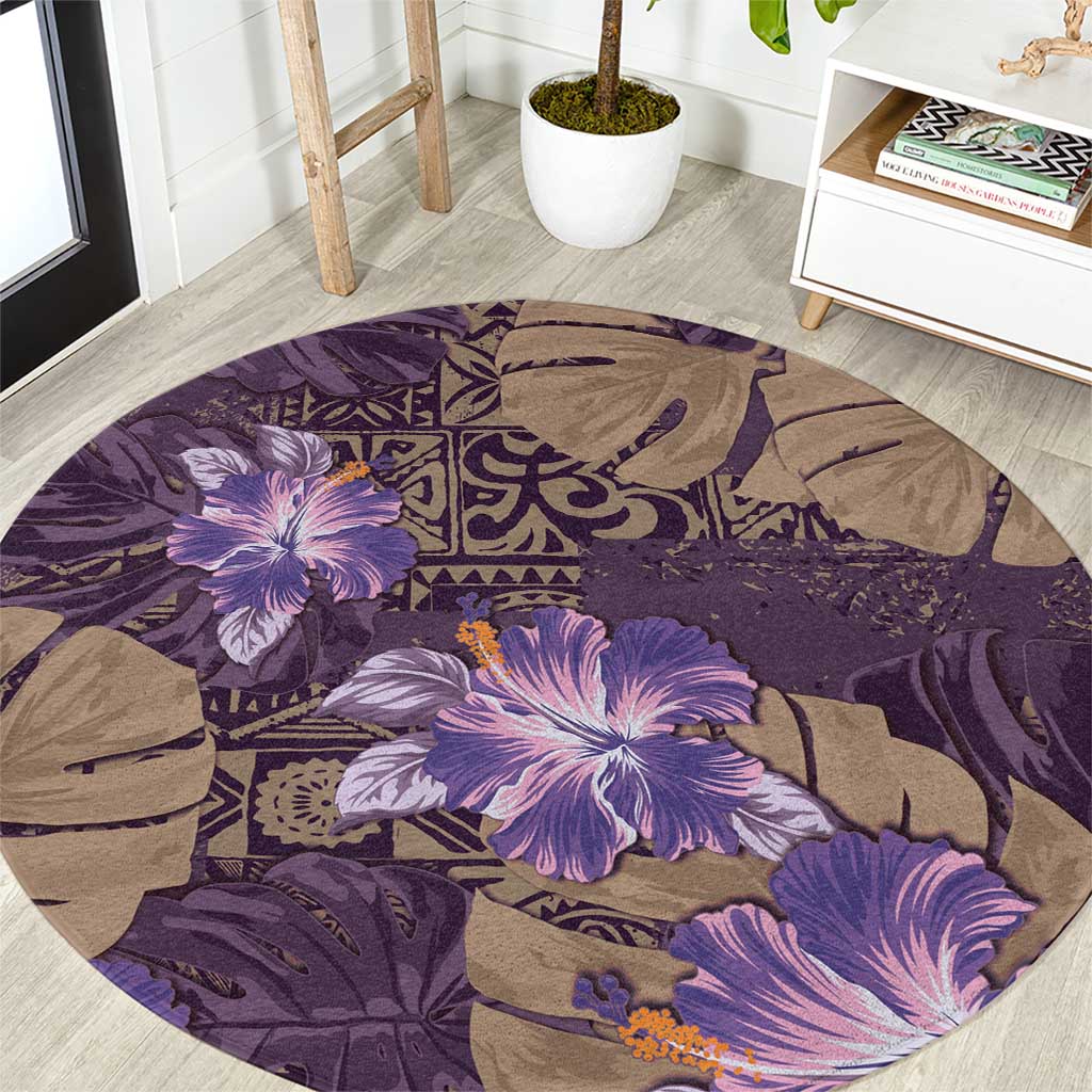 Hawaii Round Carpet Purple Polynesian Monstera Patterns - Polynesian Pride