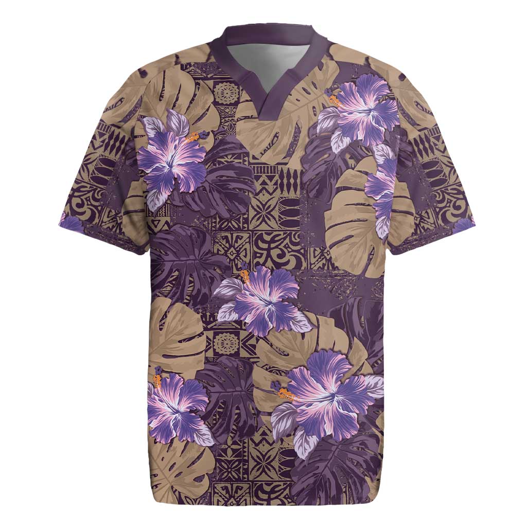 Hawaii Rugby Jersey Purple Polynesian Monstera Patterns DT05 Purple - Polynesian Pride