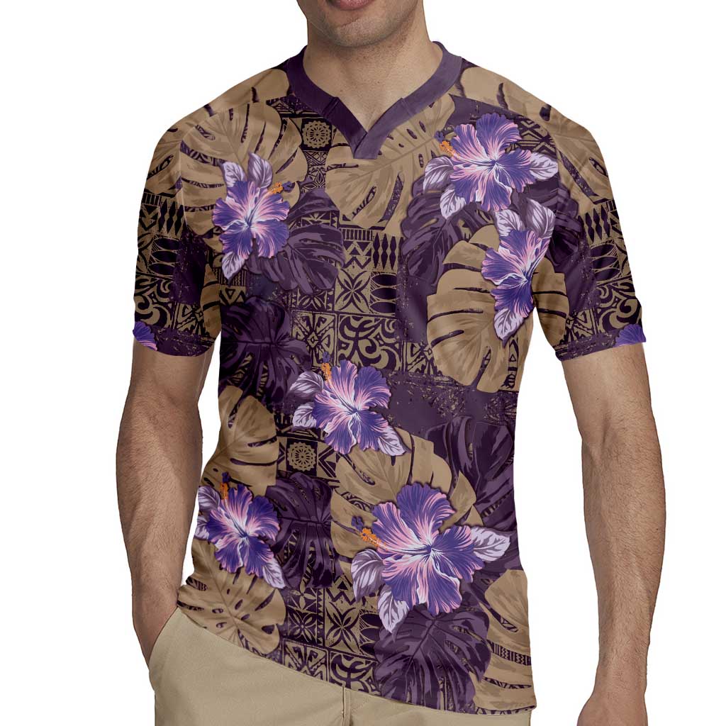 Hawaii Rugby Jersey Purple Polynesian Monstera Patterns DT05 - Polynesian Pride