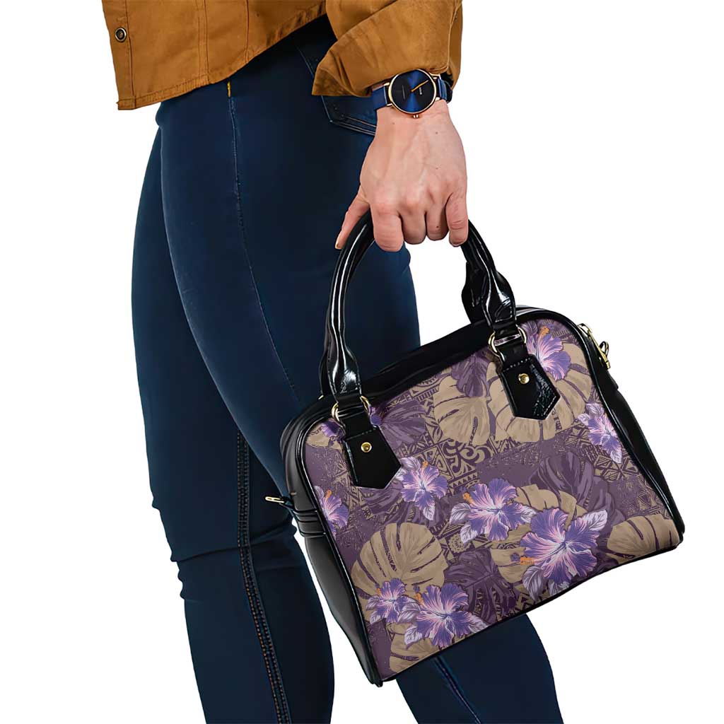 Hawaii Shoulder Handbag Purple Polynesian Monstera Patterns - Polynesian Pride