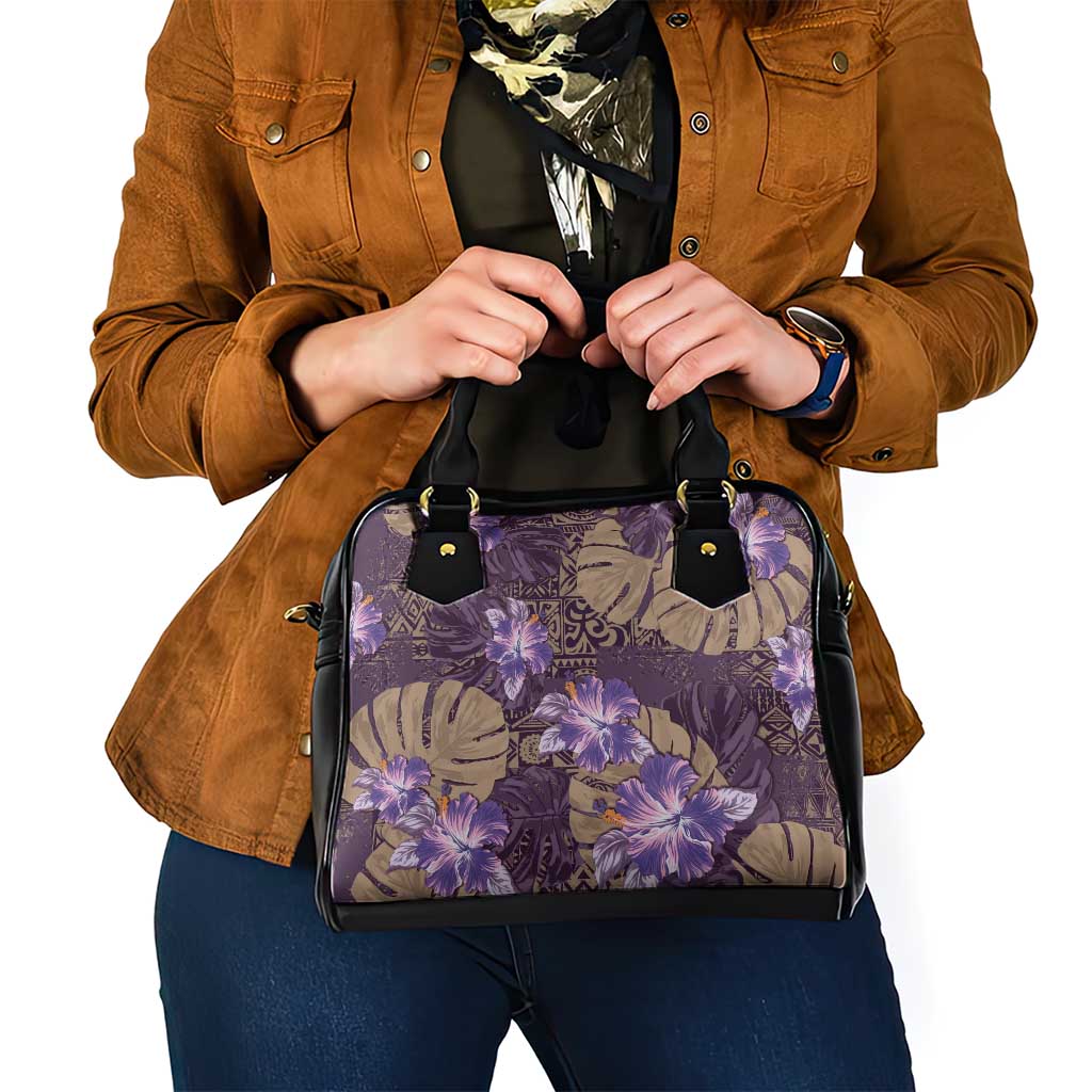 Hawaii Shoulder Handbag Purple Polynesian Monstera Patterns - Polynesian Pride