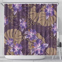 Hawaii Shower Curtain Purple Polynesian Monstera Patterns - Polynesian Pride