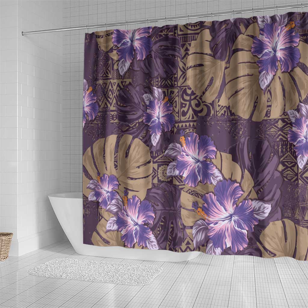 Hawaii Shower Curtain Purple Polynesian Monstera Patterns - Polynesian Pride