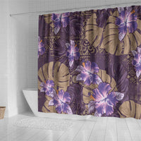 Hawaii Shower Curtain Purple Polynesian Monstera Patterns - Polynesian Pride