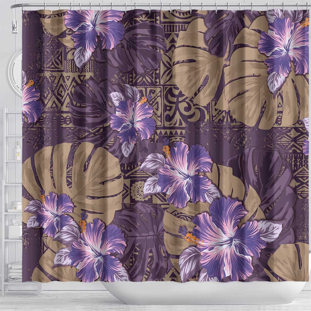 Hawaii Shower Curtain Purple Polynesian Monstera Patterns - Polynesian Pride
