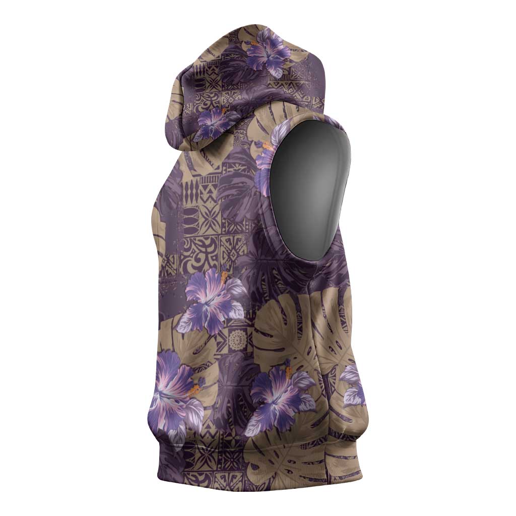 Hawaii Sleeveless Hoodie Purple Polynesian Monstera Patterns DT05 - Polynesian Pride