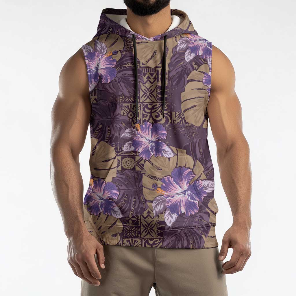 Hawaii Sleeveless Hoodie Purple Polynesian Monstera Patterns DT05 - Polynesian Pride