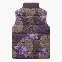 Hawaii Sleeveless Puffer Jacket Purple Polynesian Monstera Patterns DT05 - Polynesian Pride