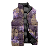 Hawaii Sleeveless Puffer Jacket Purple Polynesian Monstera Patterns DT05 - Polynesian Pride