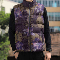 Hawaii Sleeveless Puffer Jacket Purple Polynesian Monstera Patterns DT05 - Polynesian Pride