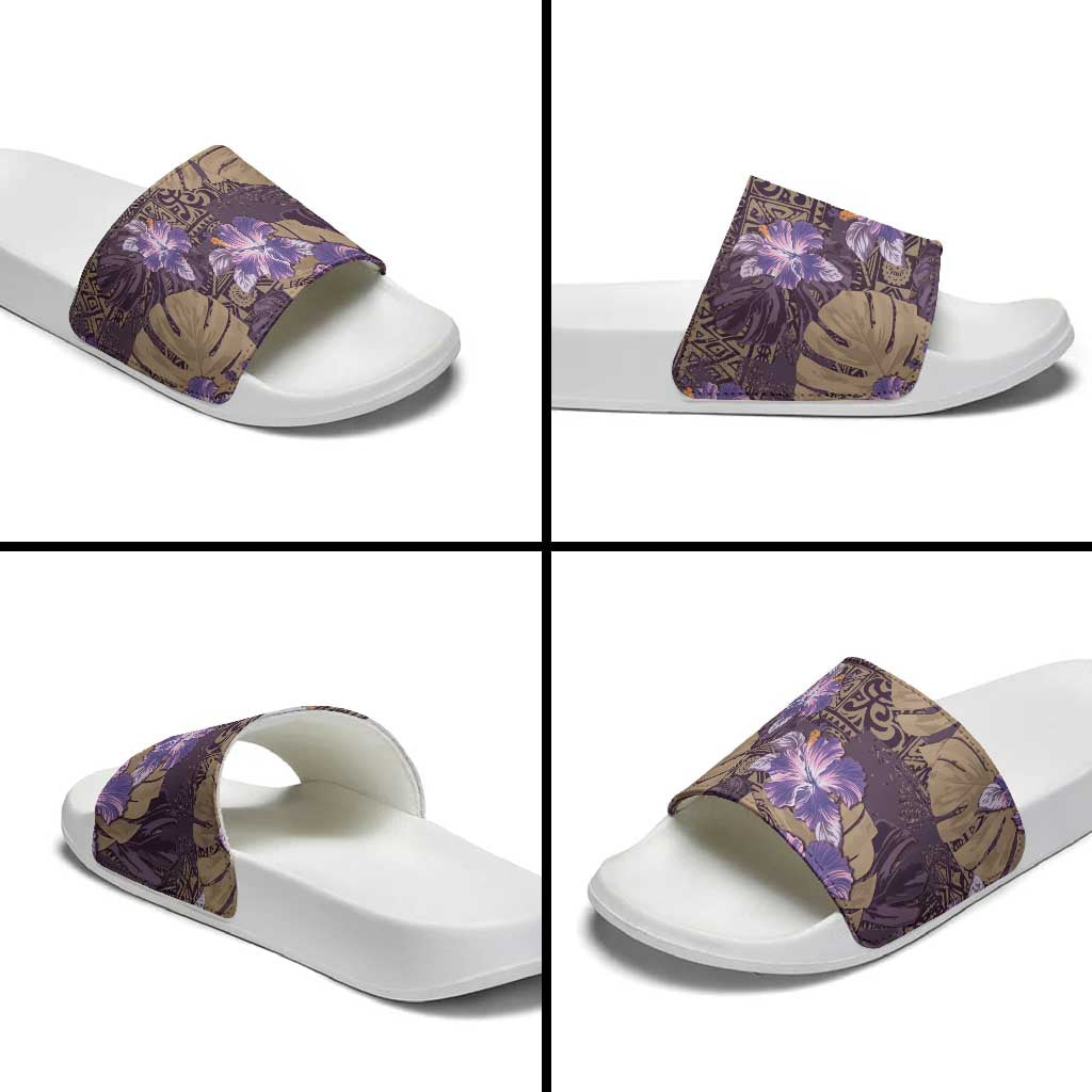 Hawaii Slide Sandals Purple Polynesian Monstera Patterns - Polynesian Pride