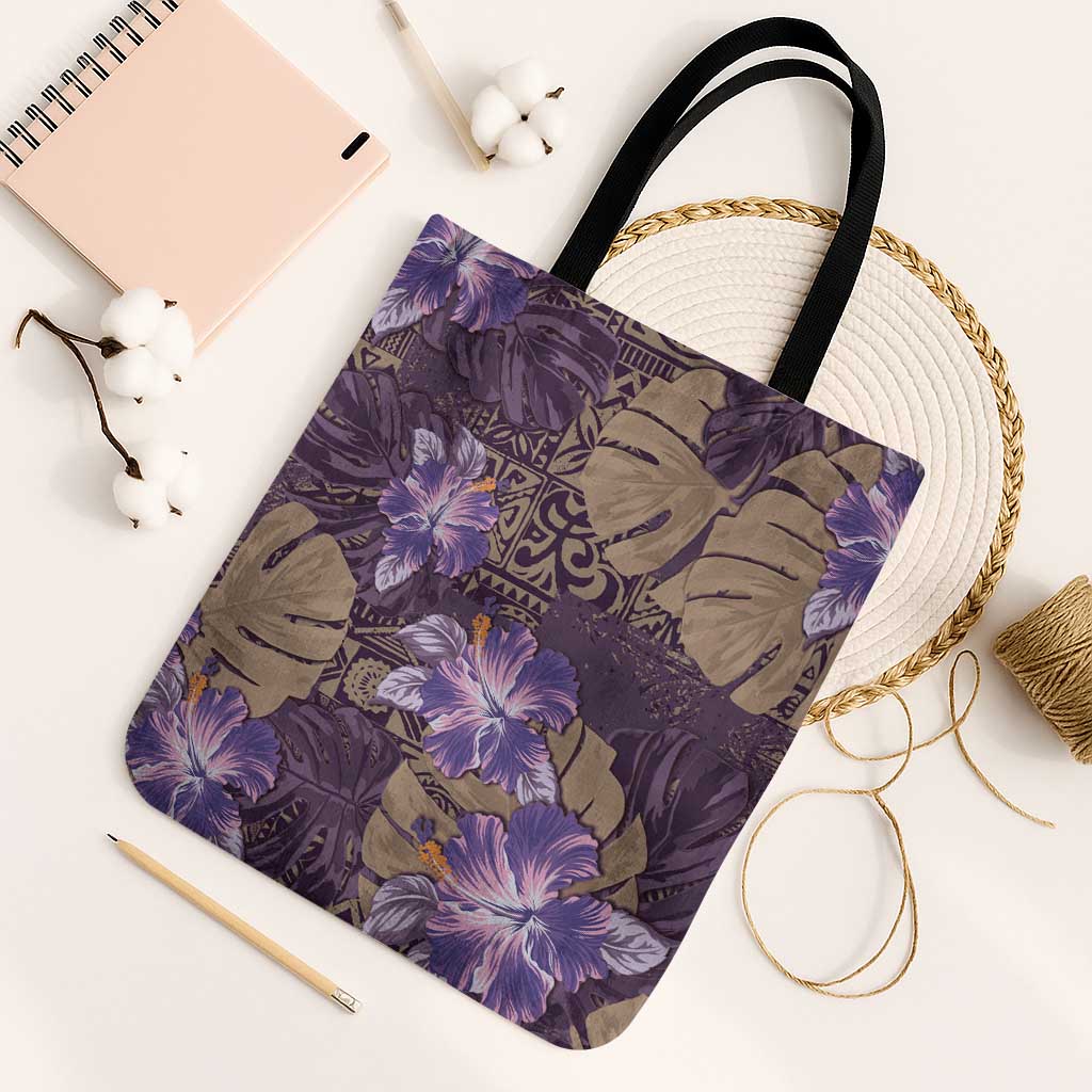 Hawaii Tote Bag Purple Polynesian Monstera Patterns DT05 Black Strap One Size Purple - Polynesian Pride