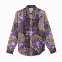 Hawaii Women Casual Shirt Purple Polynesian Monstera Patterns - Polynesian Pride