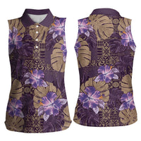 Hawaii Women Sleeveless Polo Shirt Purple Polynesian Monstera Patterns DT05 - Polynesian Pride