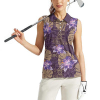 Hawaii Women Sleeveless Polo Shirt Purple Polynesian Monstera Patterns DT05 - Polynesian Pride