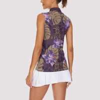 Hawaii Women Sleeveless Polo Shirt Purple Polynesian Monstera Patterns DT05 - Polynesian Pride