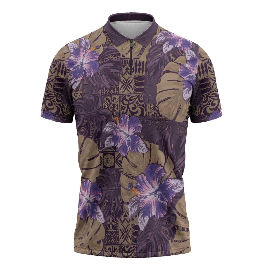 Hawaii Zipper Polo Shirt Purple Polynesian Monstera Patterns DT05 Purple - Polynesian Pride