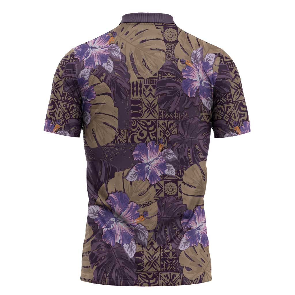 Hawaii Zipper Polo Shirt Purple Polynesian Monstera Patterns DT05 - Polynesian Pride