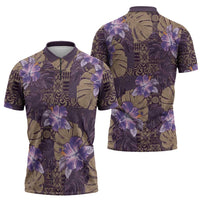 Hawaii Zipper Polo Shirt Purple Polynesian Monstera Patterns DT05 - Polynesian Pride