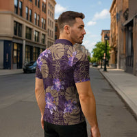 Hawaii Zipper Polo Shirt Purple Polynesian Monstera Patterns DT05 - Polynesian Pride