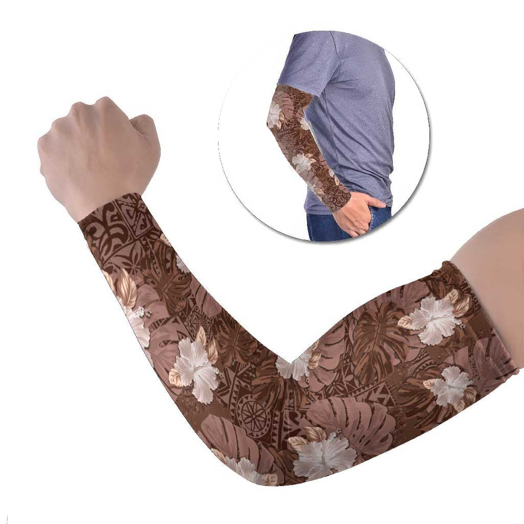 Hawaii Arm Sleeves Brown Polynesian Monstera Patterns DT05 Set of 2 Brown - Polynesian Pride