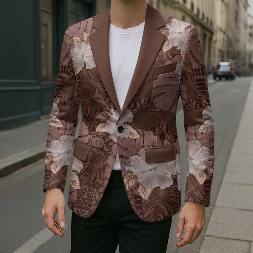 Hawaii Blazer Brown Polynesian Monstera Patterns - Polynesian Pride