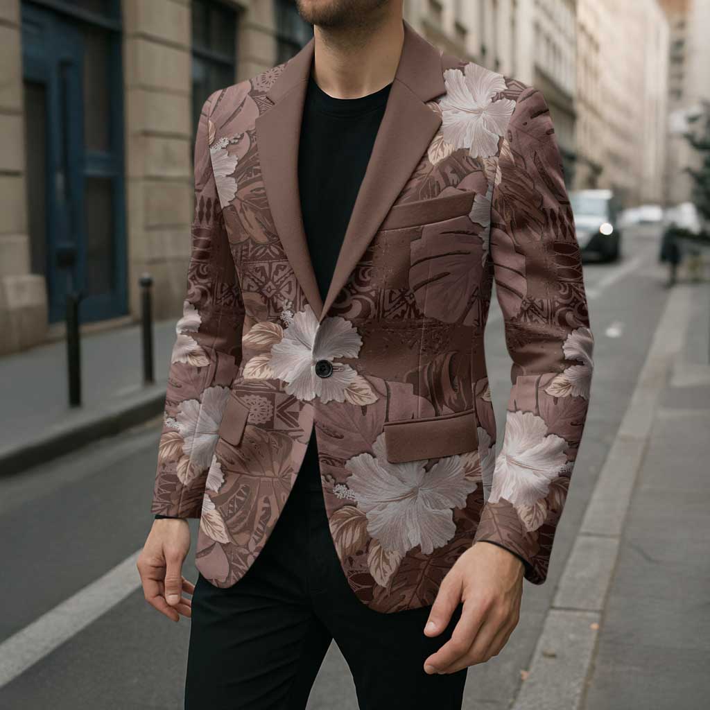 Hawaii Blazer Brown Polynesian Monstera Patterns - Polynesian Pride
