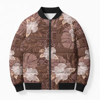 Hawaii Bomber Puffer Jacket Brown Polynesian Monstera Patterns DT05 Unisex Brown - Polynesian Pride