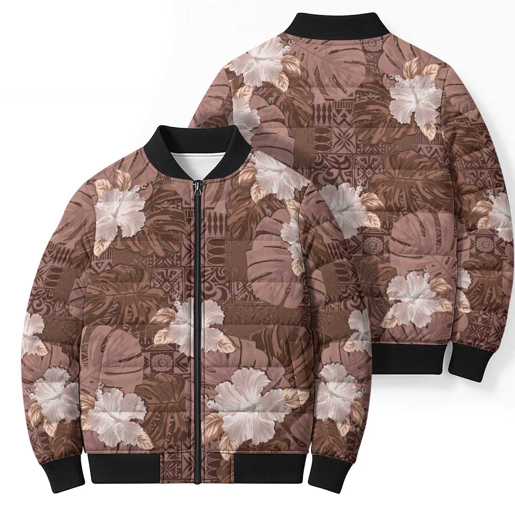 Hawaii Bomber Puffer Jacket Brown Polynesian Monstera Patterns DT05 - Polynesian Pride