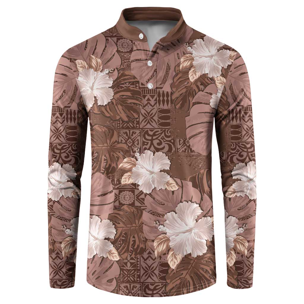 Hawaii Button Sweatshirt Brown Polynesian Monstera Patterns DT05 Brown - Polynesian Pride