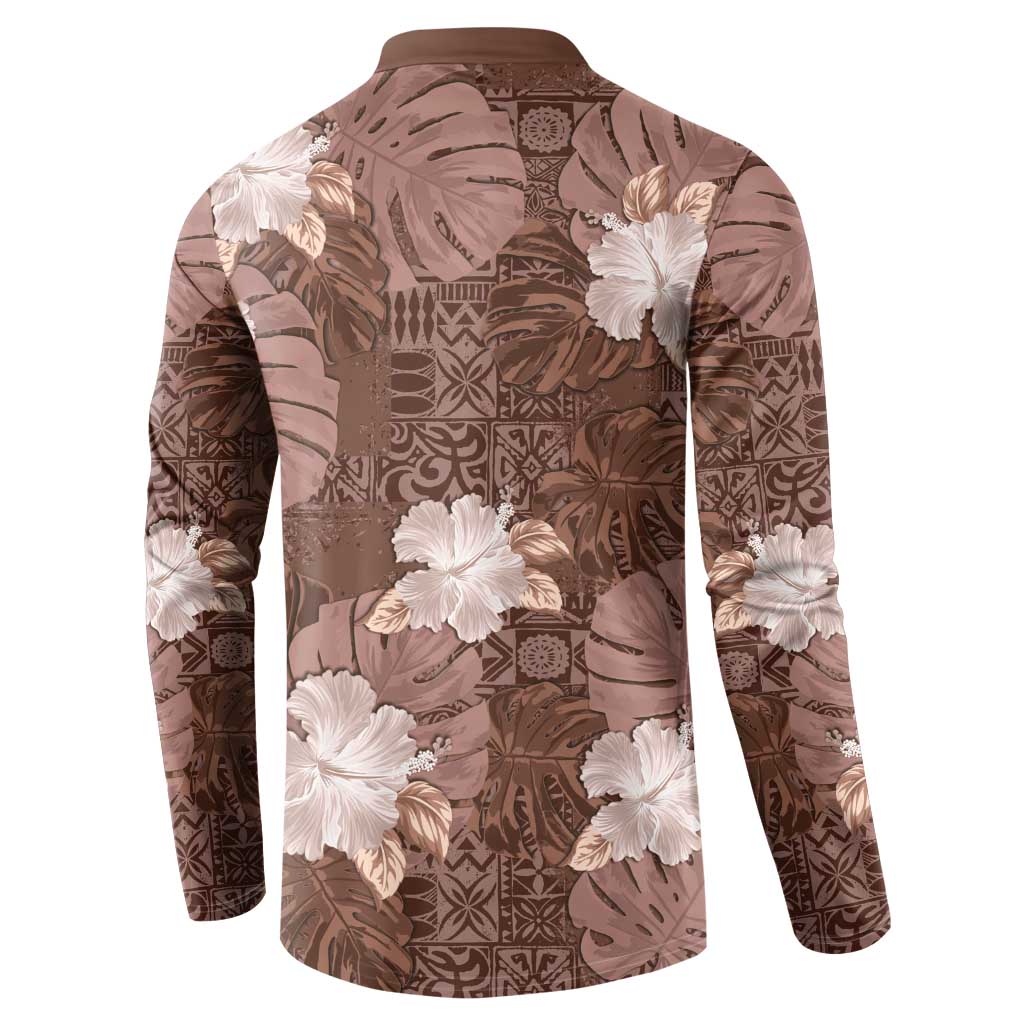 Hawaii Button Sweatshirt Brown Polynesian Monstera Patterns DT05 - Polynesian Pride