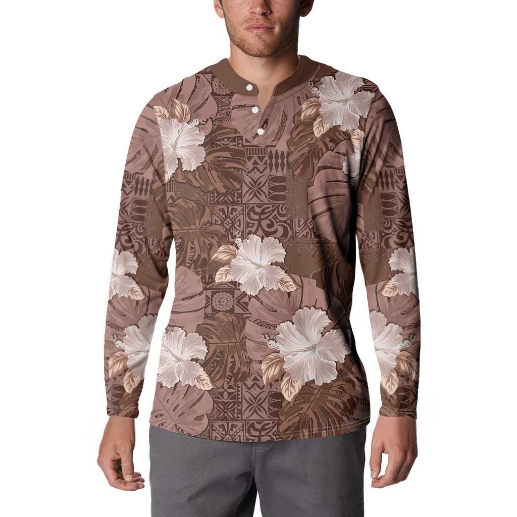 Hawaii Button Sweatshirt Brown Polynesian Monstera Patterns DT05 - Polynesian Pride