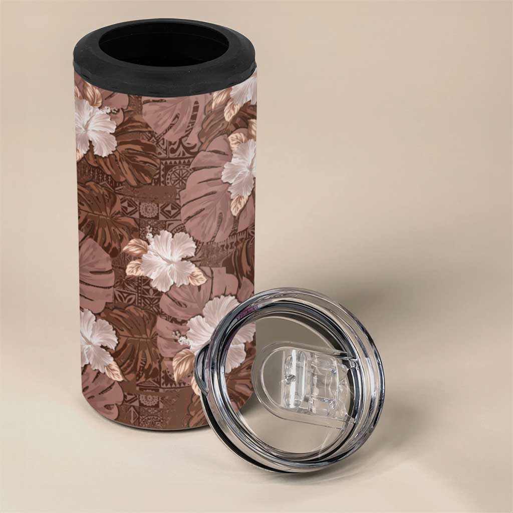 Hawaii 4 in 1 Can Cooler Tumbler Brown Polynesian Monstera Patterns - Polynesian Pride
