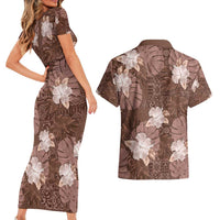 Hawaii Couples Matching Short Sleeve Bodycon Dress and Hawaiian Shirt Brown Polynesian Monstera Patterns - Polynesian Pride