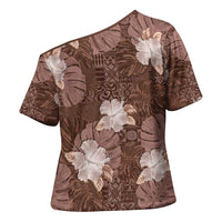 Hawaii Cross Shoulder Shirt Brown Polynesian Monstera Patterns DT05 - Polynesian Pride