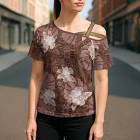 Hawaii Cross Shoulder Shirt Brown Polynesian Monstera Patterns DT05 - Polynesian Pride