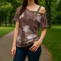 Hawaii Cross Shoulder Shirt Brown Polynesian Monstera Patterns DT05 - Polynesian Pride