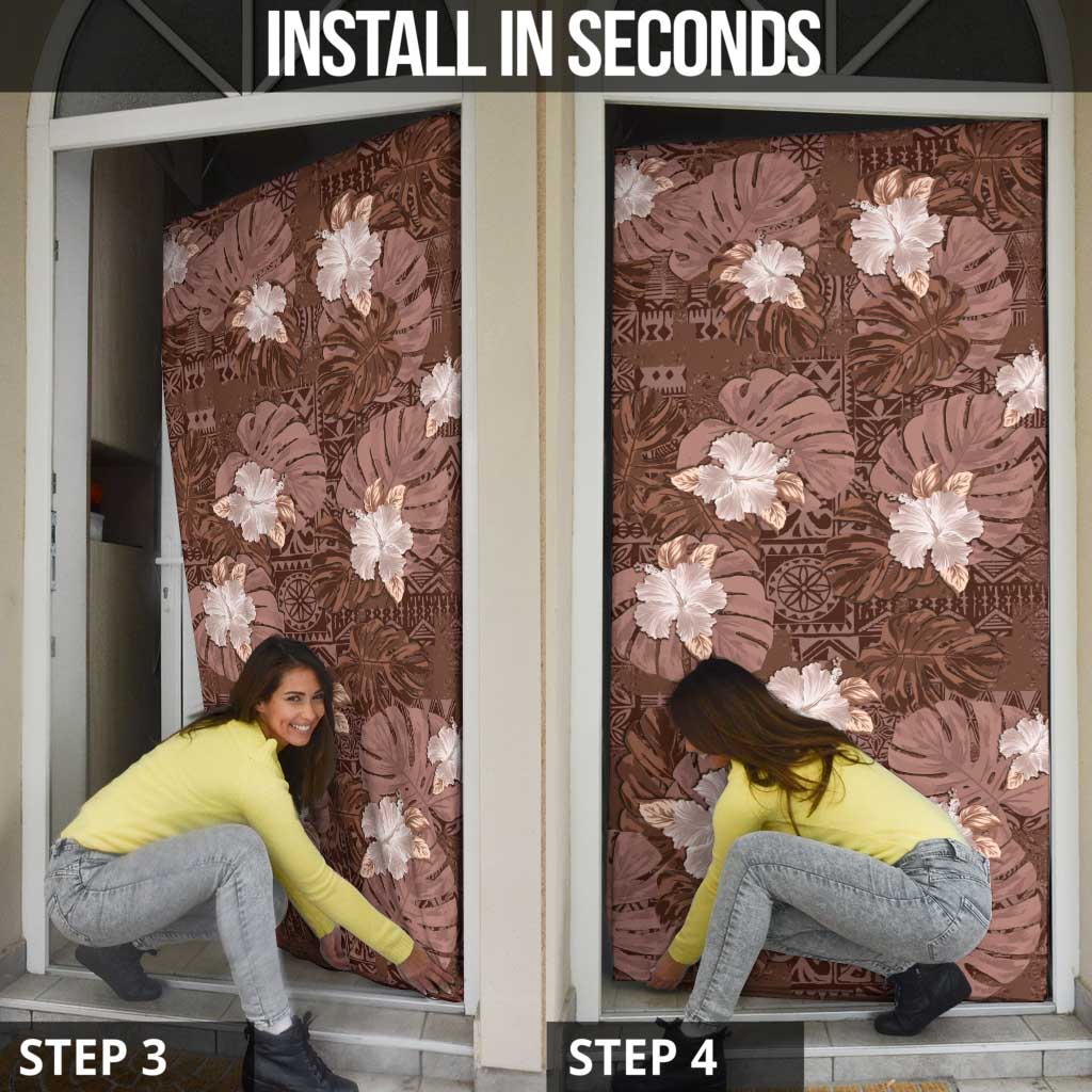 Hawaii Door Cover Brown Polynesian Monstera Patterns - Polynesian Pride