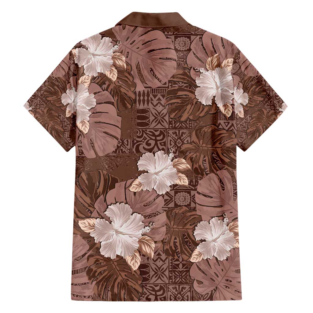 Hawaii Family Matching Long Sleeve Bodycon Dress and Hawaiian Shirt Brown Polynesian Monstera Patterns - Polynesian Pride