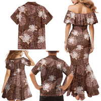 Hawaii Family Matching Mermaid Dress and Hawaiian Shirt Brown Polynesian Monstera Patterns - Polynesian Pride