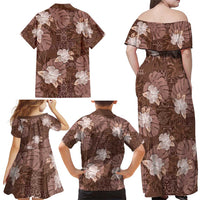 Hawaii Family Matching Off Shoulder Maxi Dress and Hawaiian Shirt Brown Polynesian Monstera Patterns - Polynesian Pride