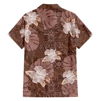 Hawaii Family Matching Off Shoulder Short Dress and Hawaiian Shirt Brown Polynesian Monstera Patterns - Polynesian Pride