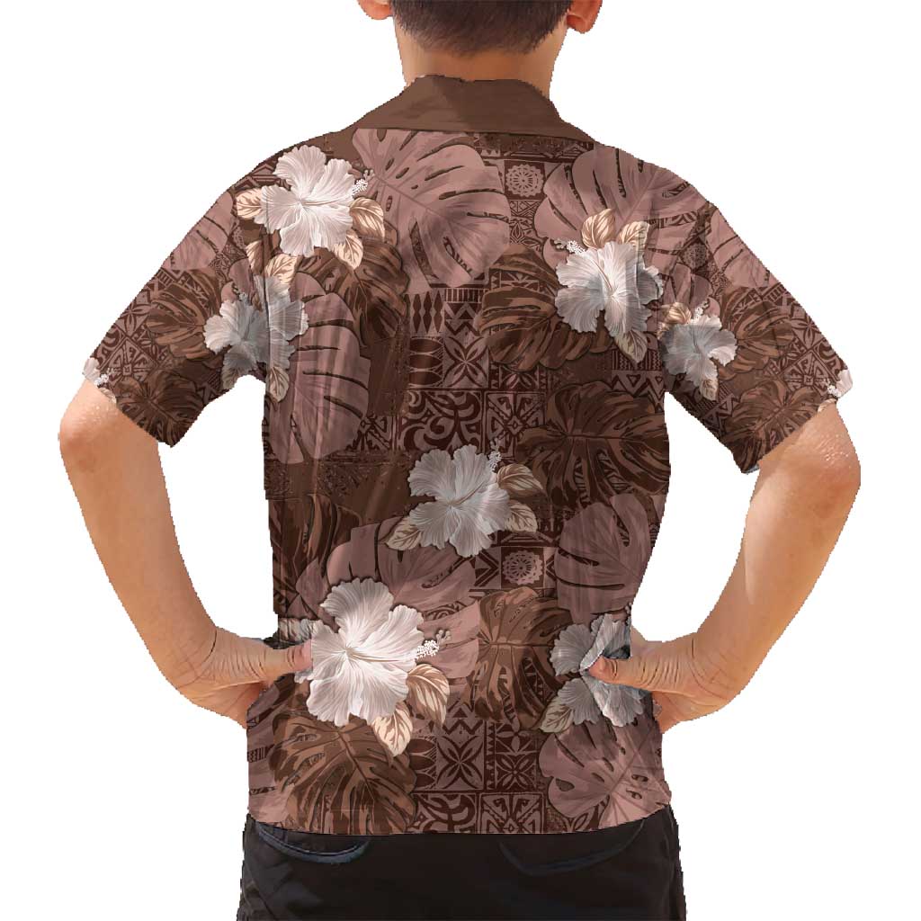 Hawaii Family Matching Puletasi and Hawaiian Shirt Brown Polynesian Monstera Patterns DT05 - Polynesian Pride
